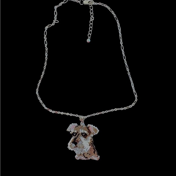 Hand crafted Beaded Schnauzer Dog Pendant Necklace Silver Plated Chain - Picture 3 of 4